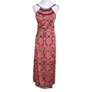 Marciano Silk Lattice Neck Multicolor Red, Pink & White Maxi Dress Size M